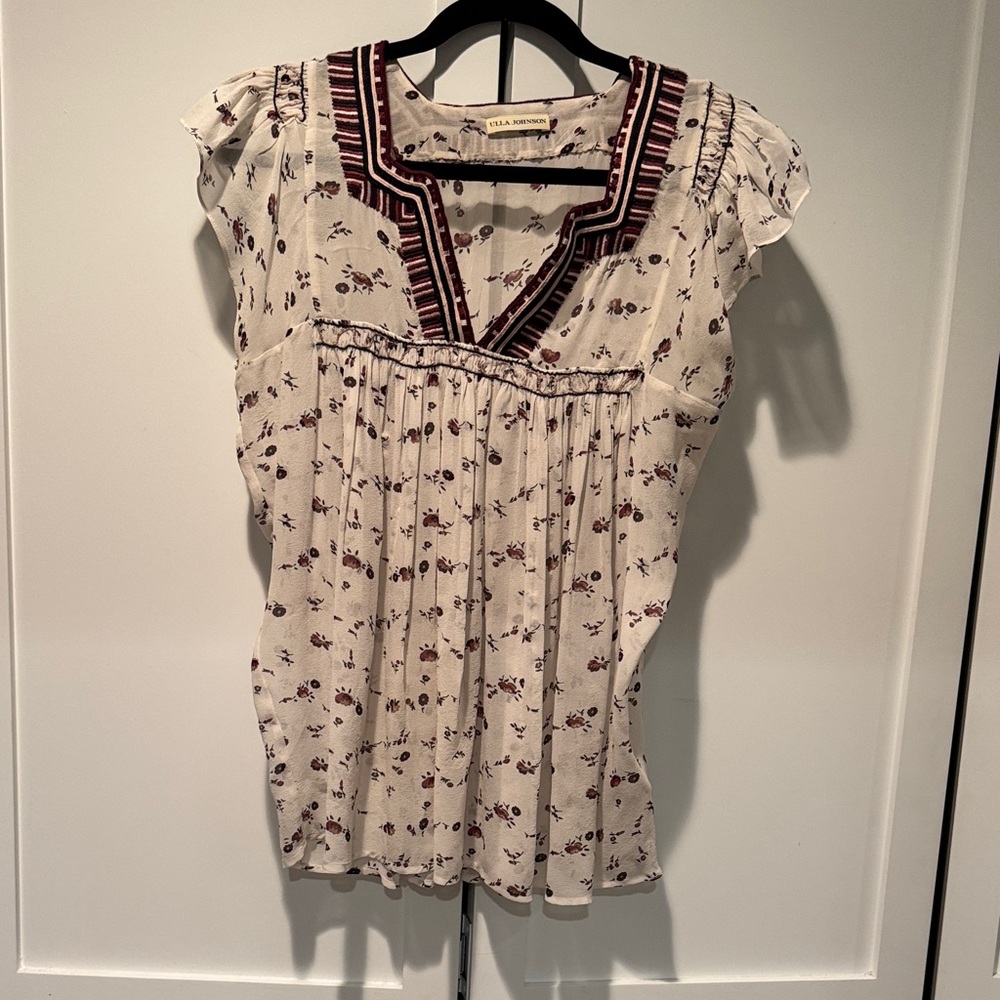 Ulla Johnson Cream Blouse with Burgundy Accents